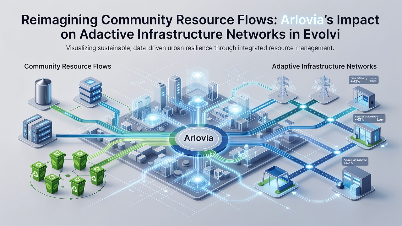 Community members and planners reviewing adaptive resource flow data on shared digital interfaces in an urban setting